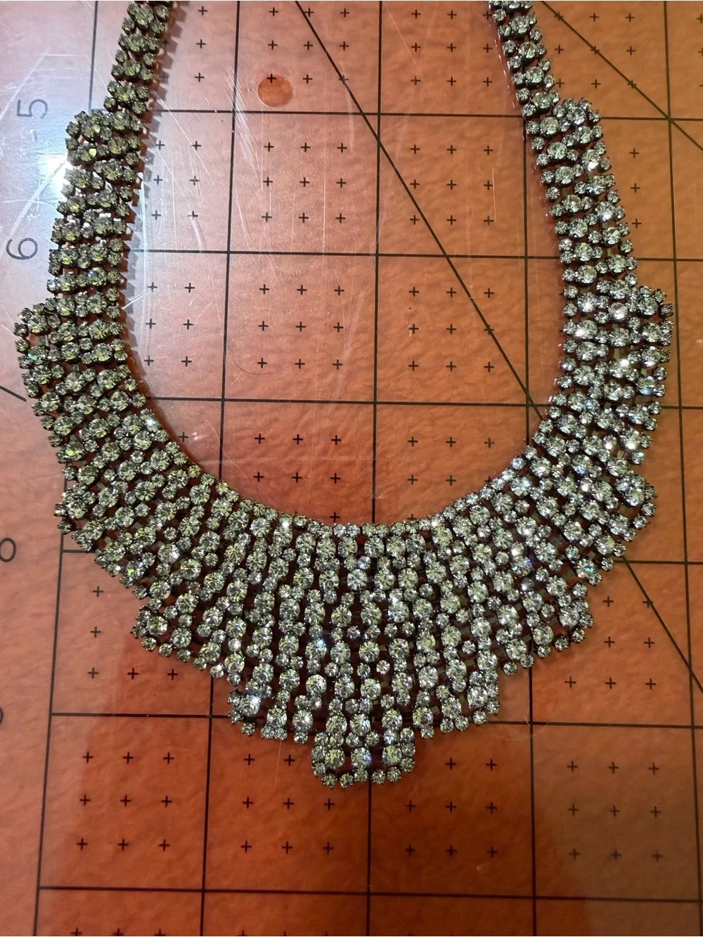 Vintage Clear Rhinestone Bib Necklace Silver Tone Waterfall Statement Bridal